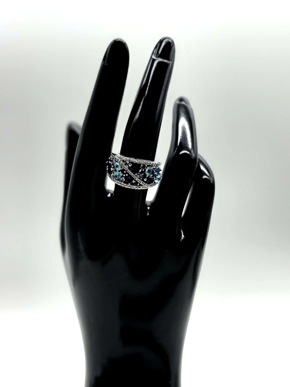 Silver-Filled Blue Multi-Gemstone Zircon Ring Size 7